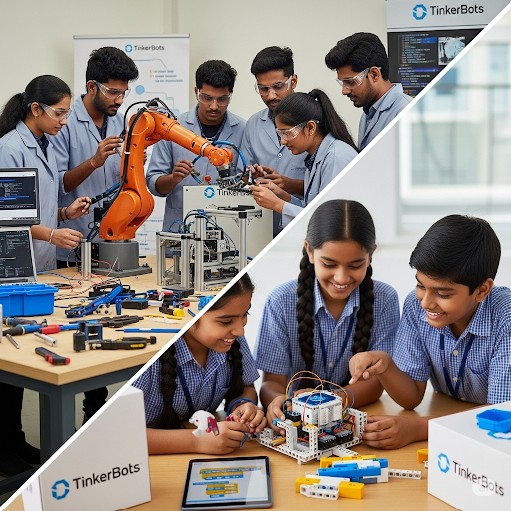 Students working with robotics in TinkerBots lab